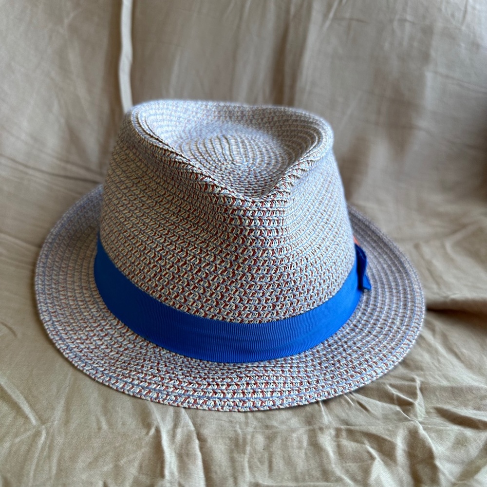 STETSON Sun Guard Summer Toyo Straw Hat Pork Pie Hat Blue Orange Accents - Picture 2 of 8